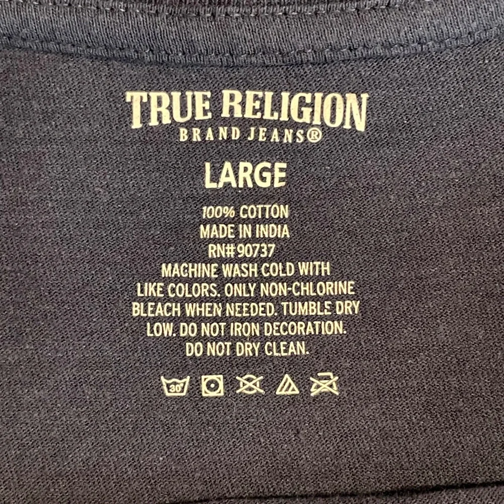 True Religion‎ Mens Large Navy Blue Cotton T Shirt Metallic Horseshoe Logo